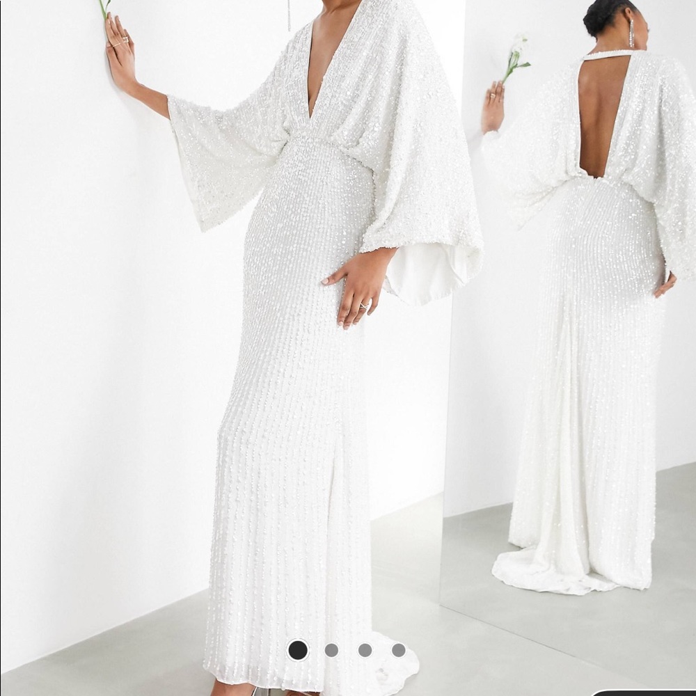 ASOS Ciara Kimono wedding dress - White Sequin Deep-V Back
